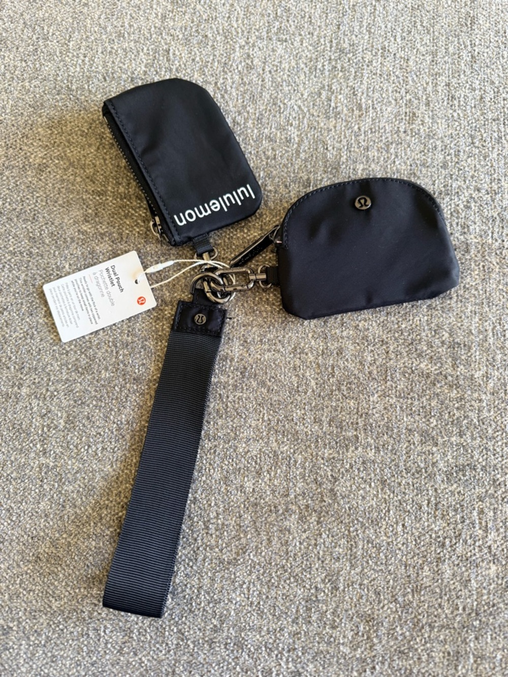 Lululemon Black Dual Pouch Keychain Set with Wrist Strap